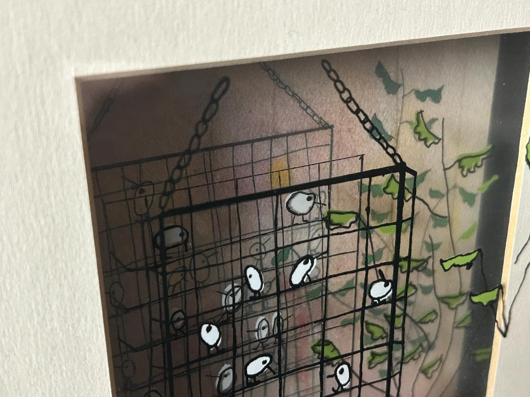 ジャン・ピエール・ウェイル「Birdcage」3Dガラス絵 額装 90