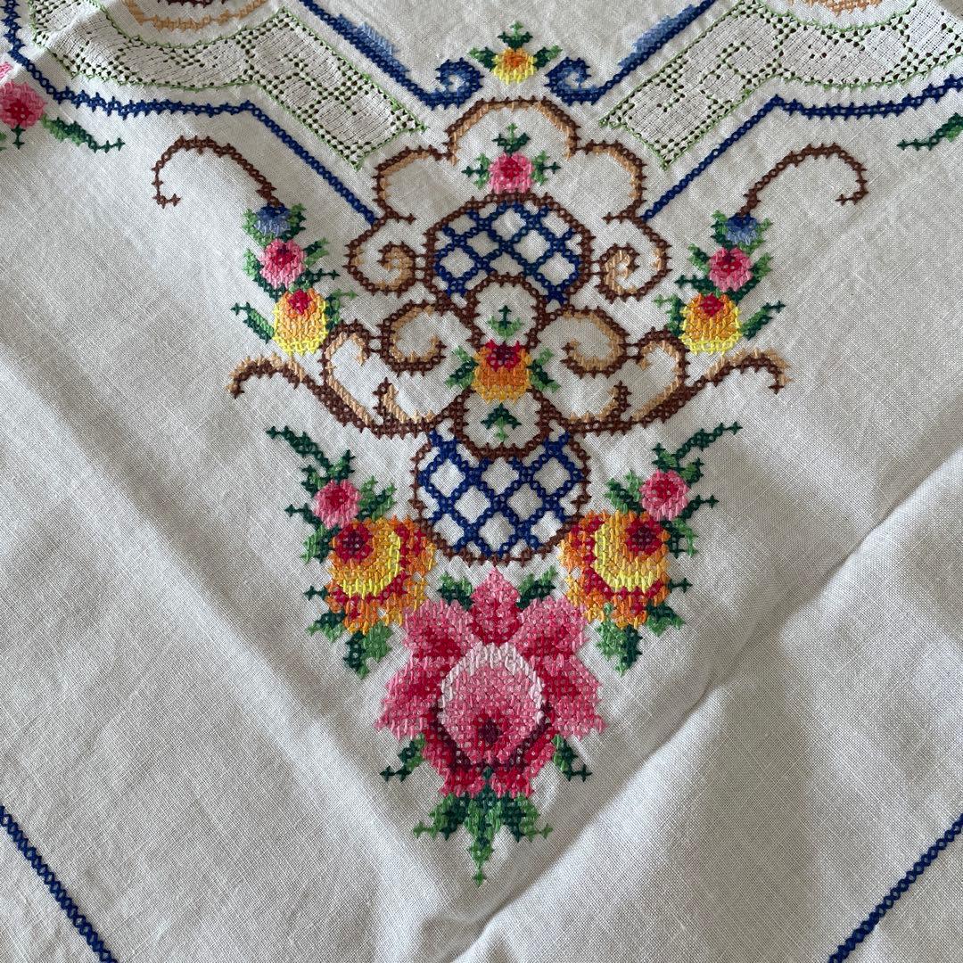 フランスアンティーク花の刺繍テーブルクロス豪華