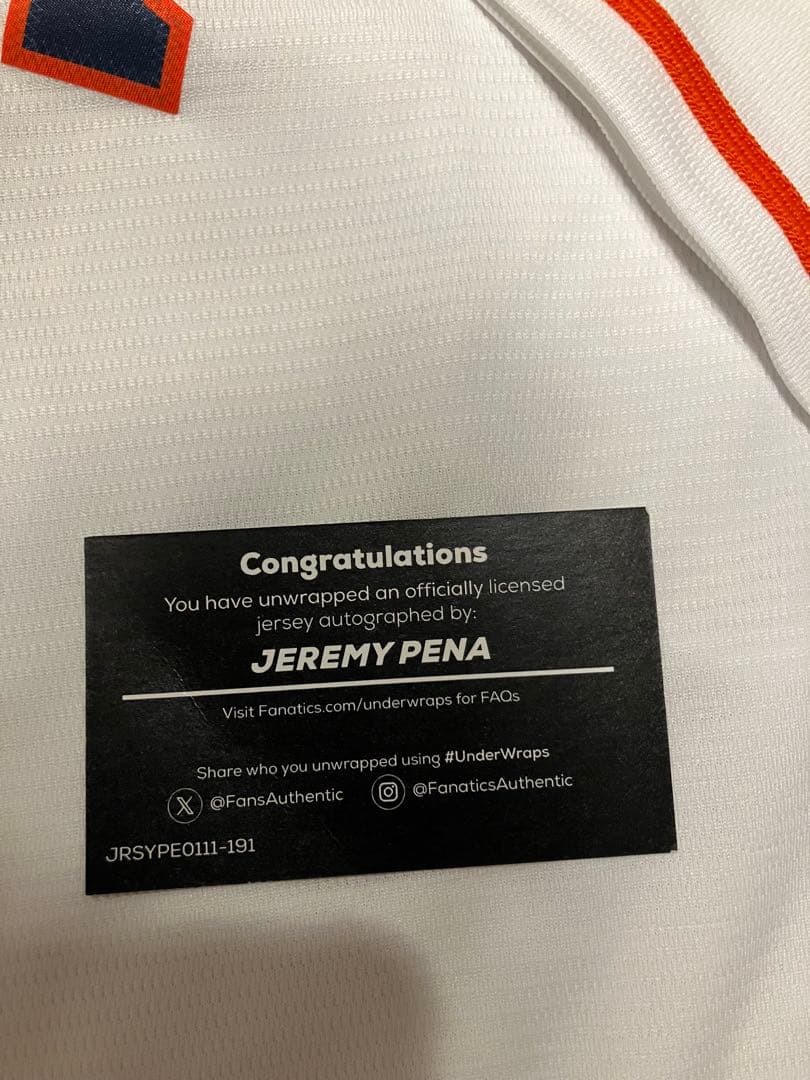 ジェレミー ペーニャ アストロズ 22年WS MVP サイン入りユニフォーム
