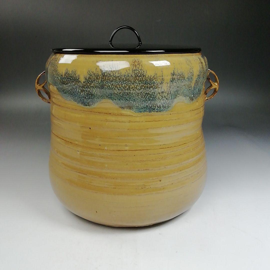 Ｗ２５９　水指　『高取　水指』『七宝耳付』『亀井楽山 造』　共箱　茶道具