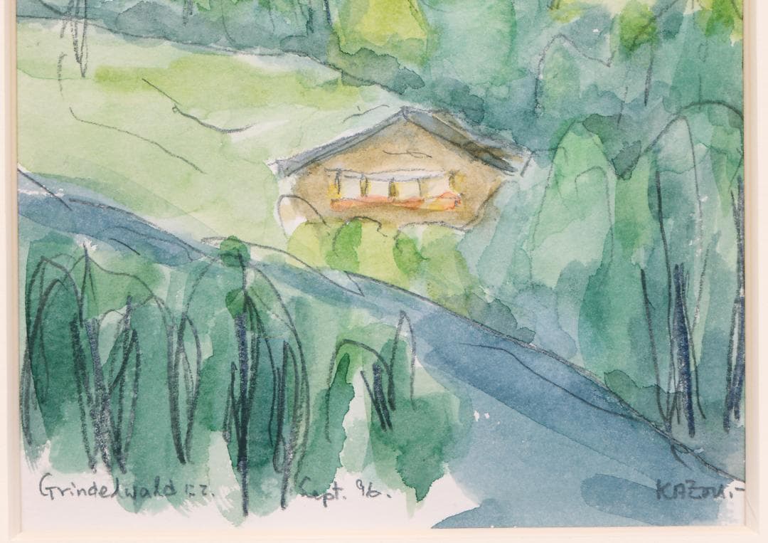 ★大谷一良 肉筆水彩画「Grindelwaldにて」・サイン入・1996年9月作