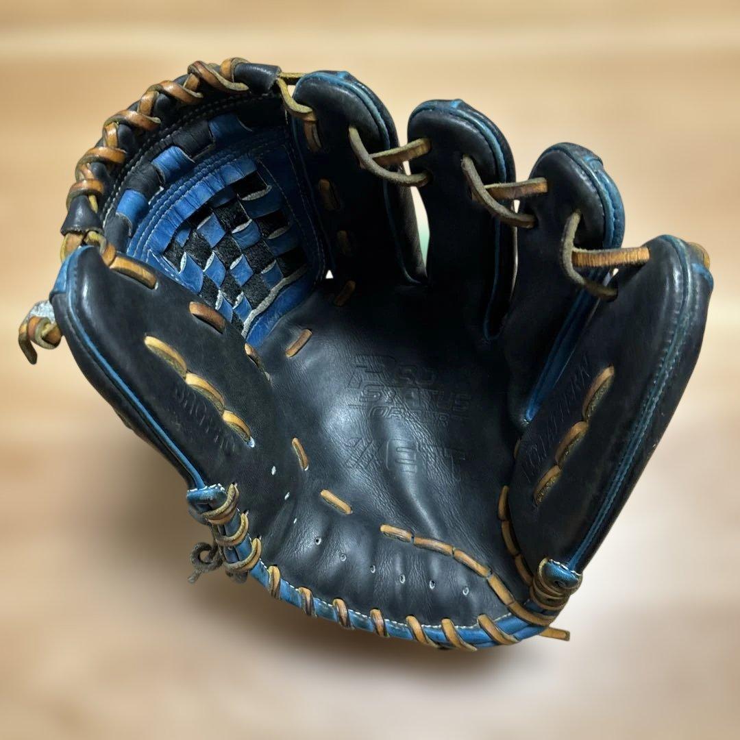 ZETT 軟式グローブ 黒/青編み込みデザイン　オーダーグラブ