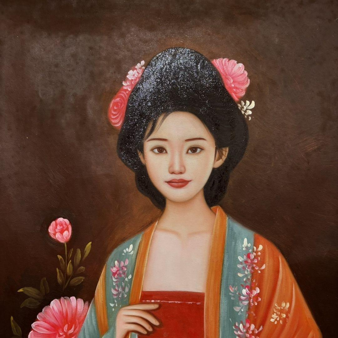 手描き 水彩油画 人物画 尚谊 作品図 中国絵画 約70×100cm 未表装