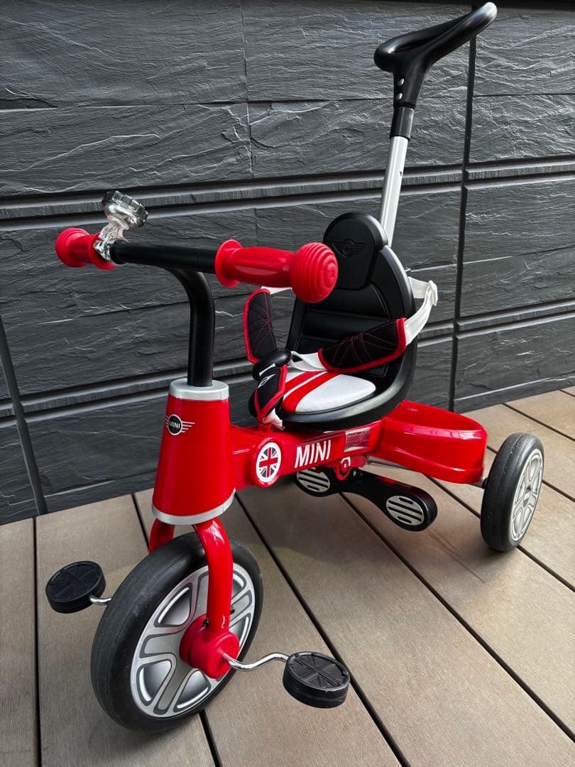 【美品】MINI 公式ライセンス　折りたたみ式　三輪車　手押し　赤　クーパー