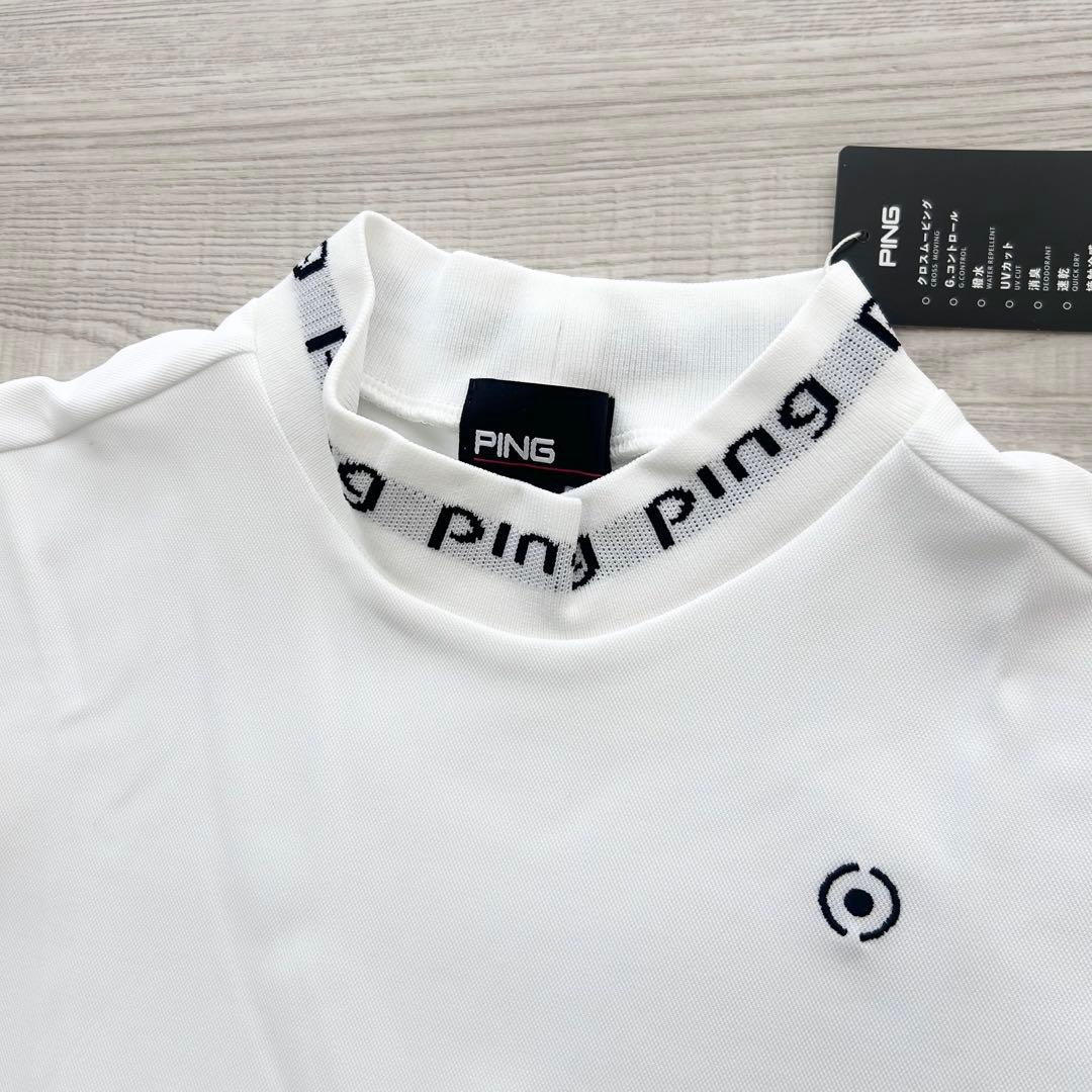 新品　PING ピン　モックネック　半袖シャツ　カットソー　ホワイト　Lサイズ