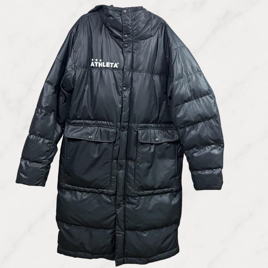 S☆ATHLETA ベンチコート 黒 Lサイズサッカーフットサルフード付き