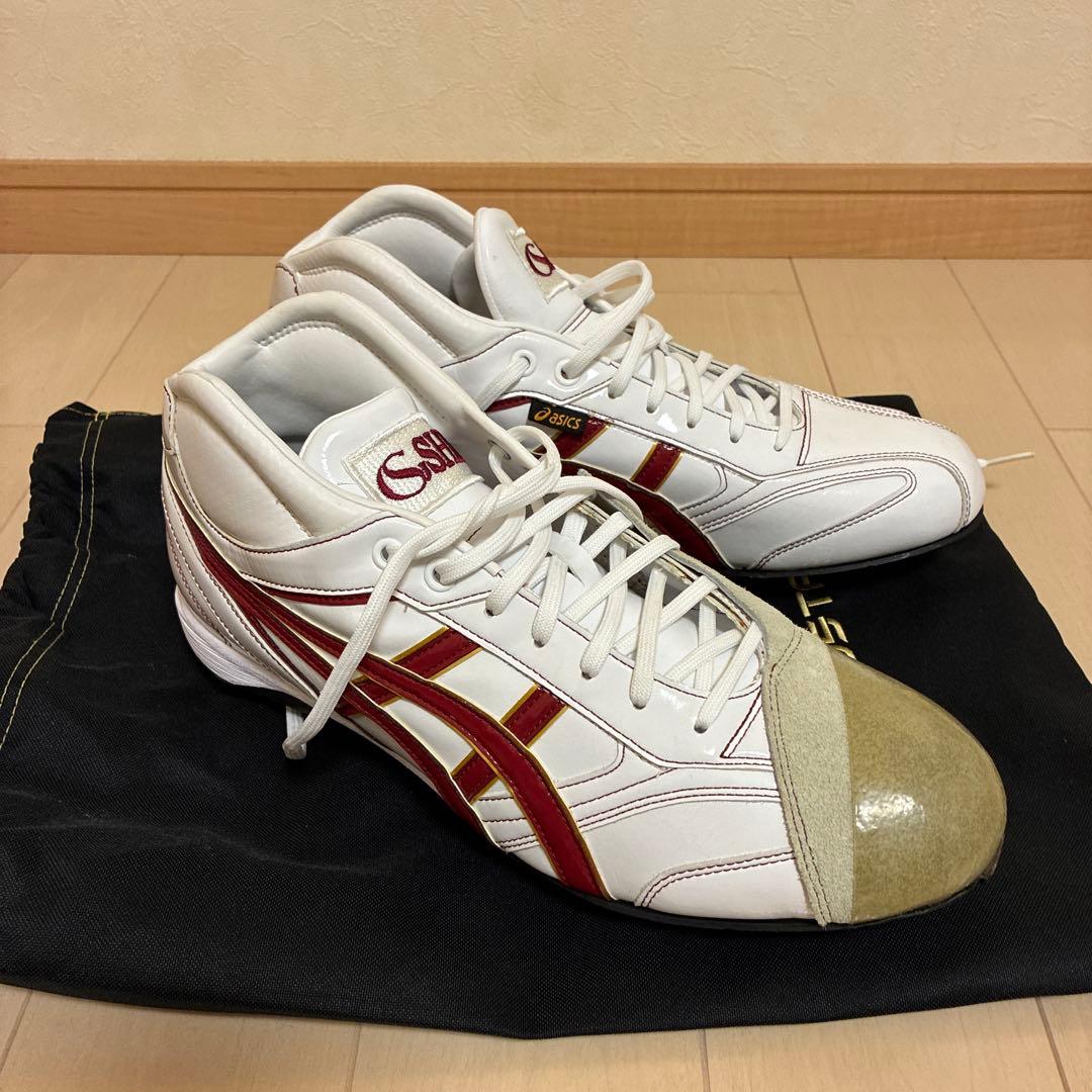 ASICS GOLDSTAGE スパイク ホワイト/レッド超強力Ｐ革付29.0㎝