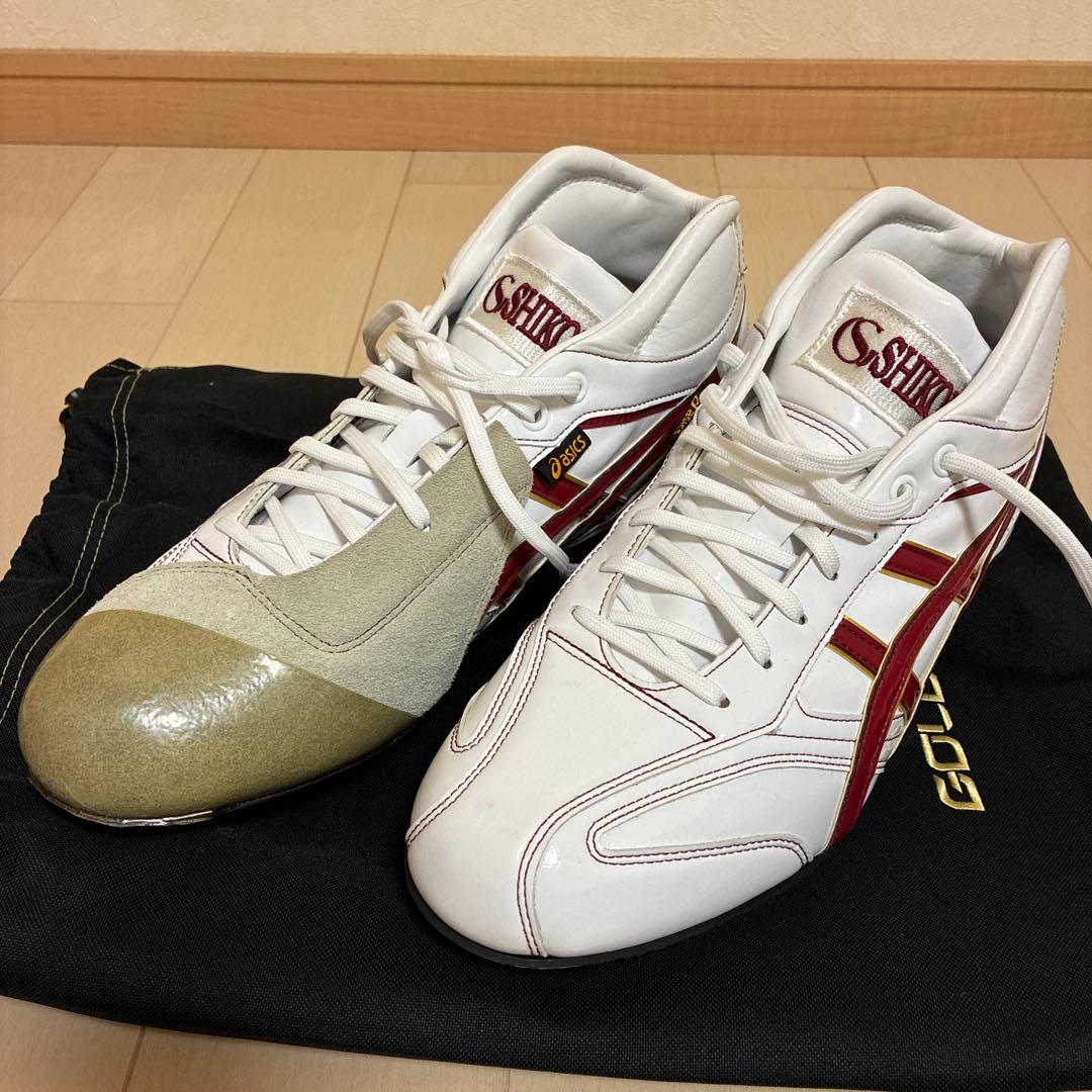 ASICS GOLDSTAGE スパイク ホワイト/レッド超強力Ｐ革付29.0㎝