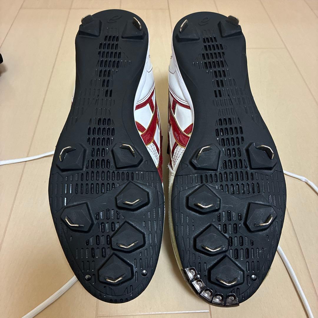 ASICS GOLDSTAGE スパイク ホワイト/レッド超強力Ｐ革付29.0㎝