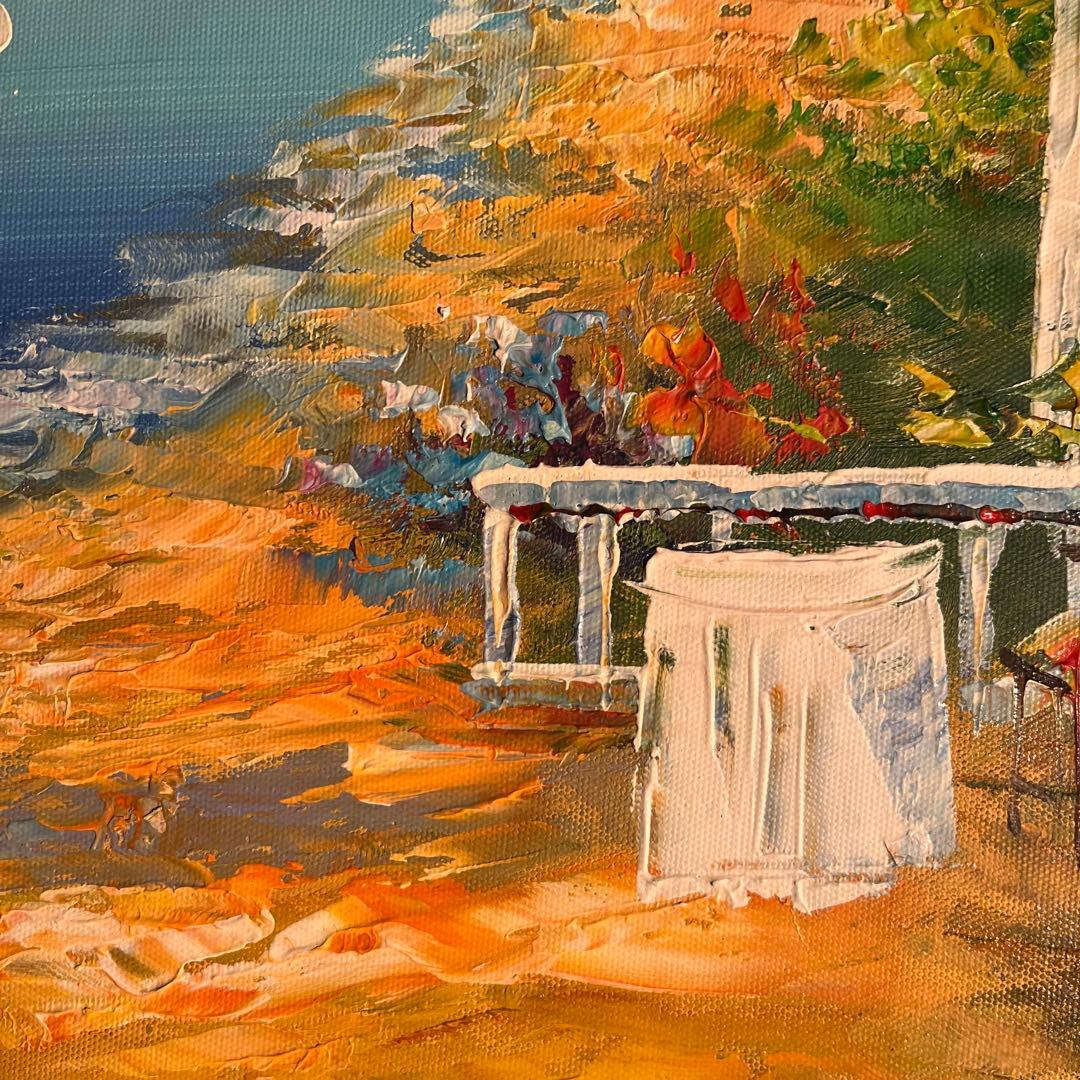 手書き油絵 地中海の風景 額付き 絵画 インテリア 油彩画