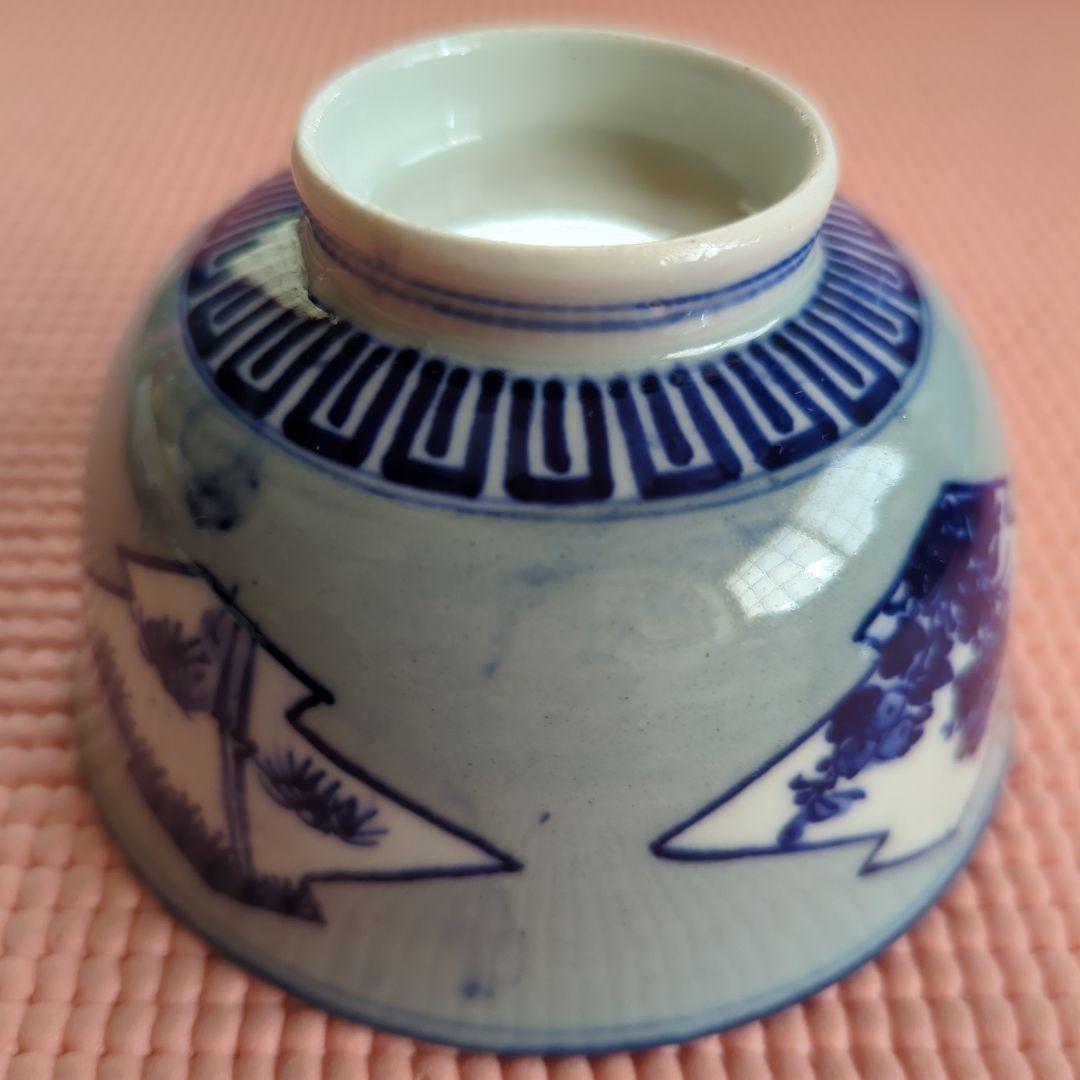 アンティーク 明治初期　古伊万里　深江製　草花図　蓋つき煮物椀