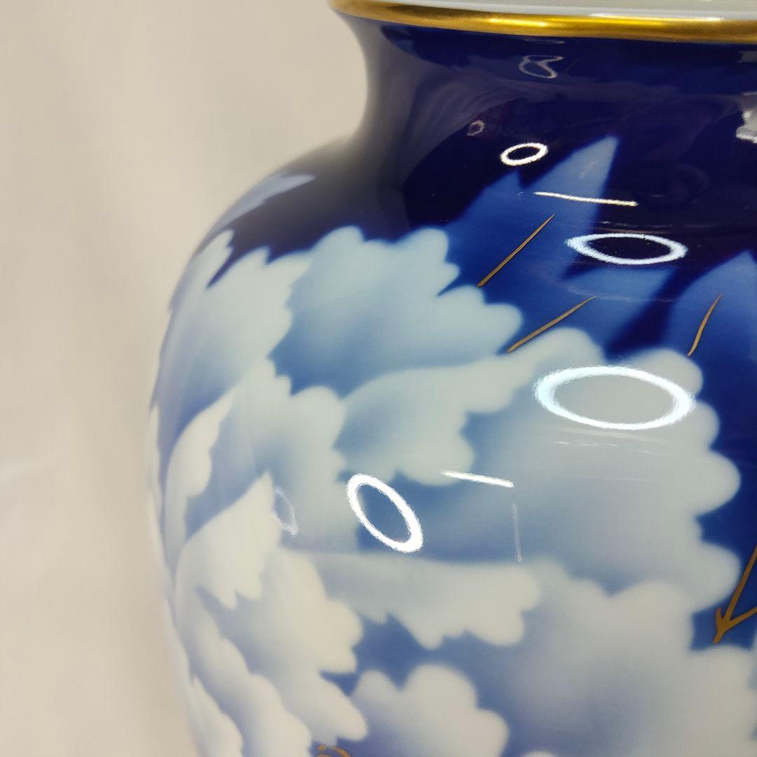 美品✨ 深川製磁 　ルリ牡丹 細長 14号花瓶　大花瓶　金彩瑠璃 38cm