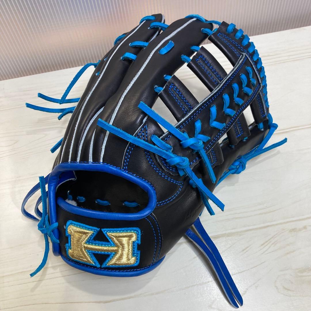 【未使用】硬式グローブ　オーダー　ハイゴールド　外野手　青×黒