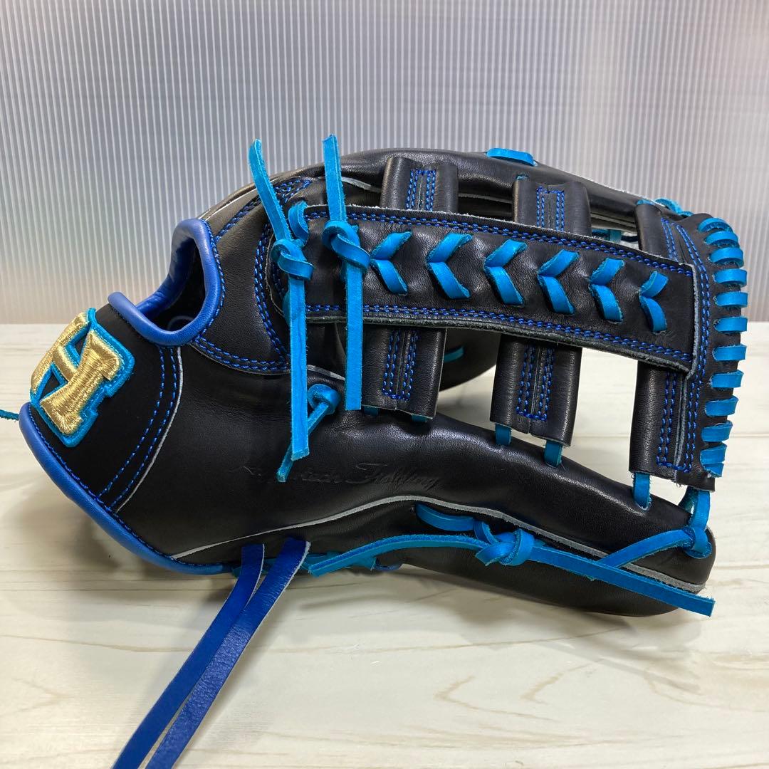 【未使用】硬式グローブ　オーダー　ハイゴールド　外野手　青×黒