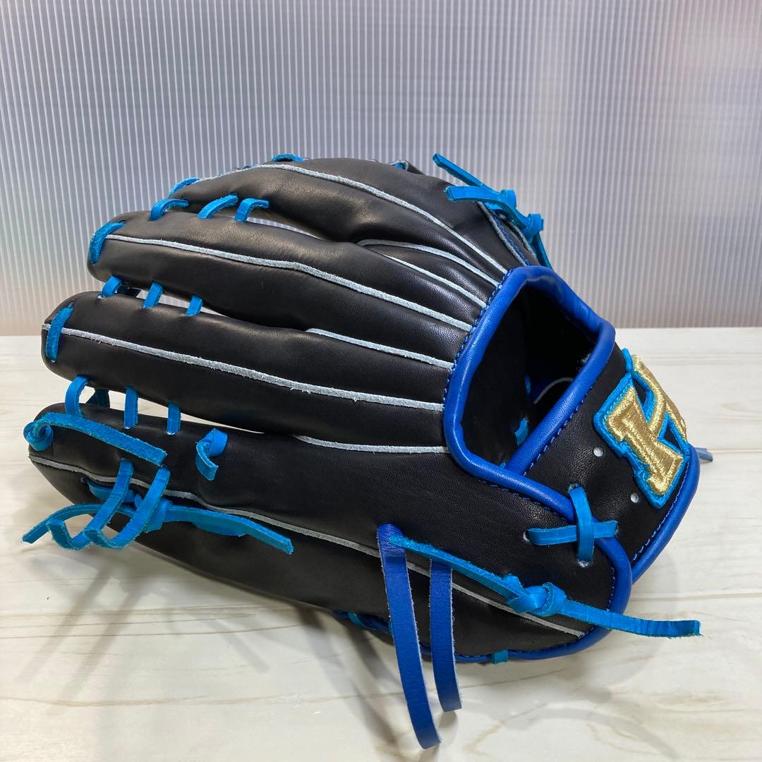 【未使用】硬式グローブ　オーダー　ハイゴールド　外野手　青×黒
