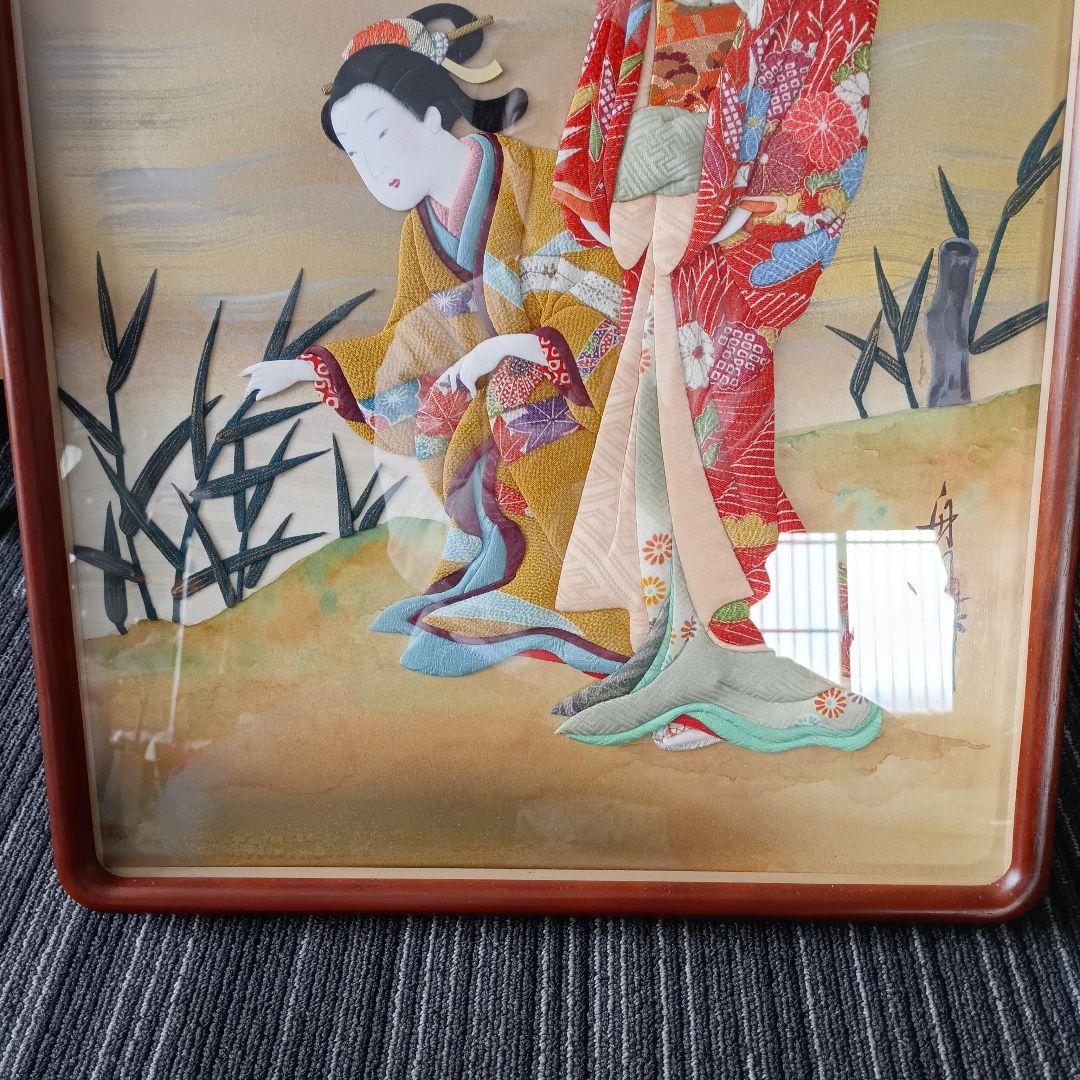 ​【一点物】伝統工芸 押し絵 額装「水辺の芦」藤原定家 和歌 銘あり 和モダン