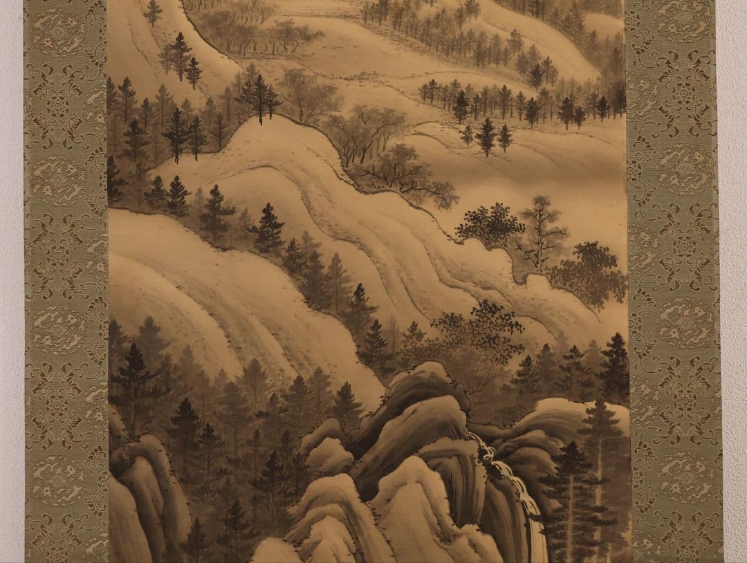 【模写】寺崎廣業(広業) 春秋山水図 絹本 双幅 掛軸 鳥谷幡山極書 MB237