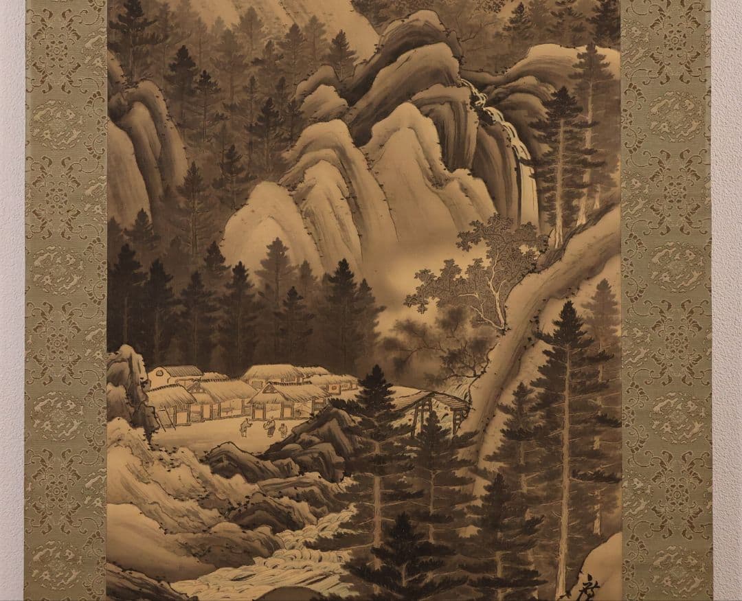 【模写】寺崎廣業(広業) 春秋山水図 絹本 双幅 掛軸 鳥谷幡山極書 MB237