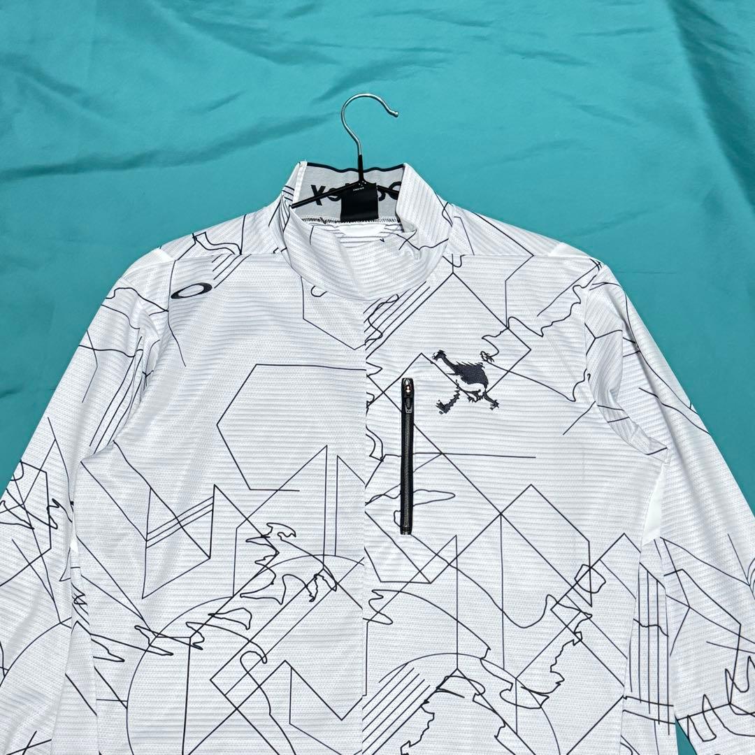 Oakley オークリー　モックネックシャツ　ホワイト　幾何学総柄ポリXL長袖