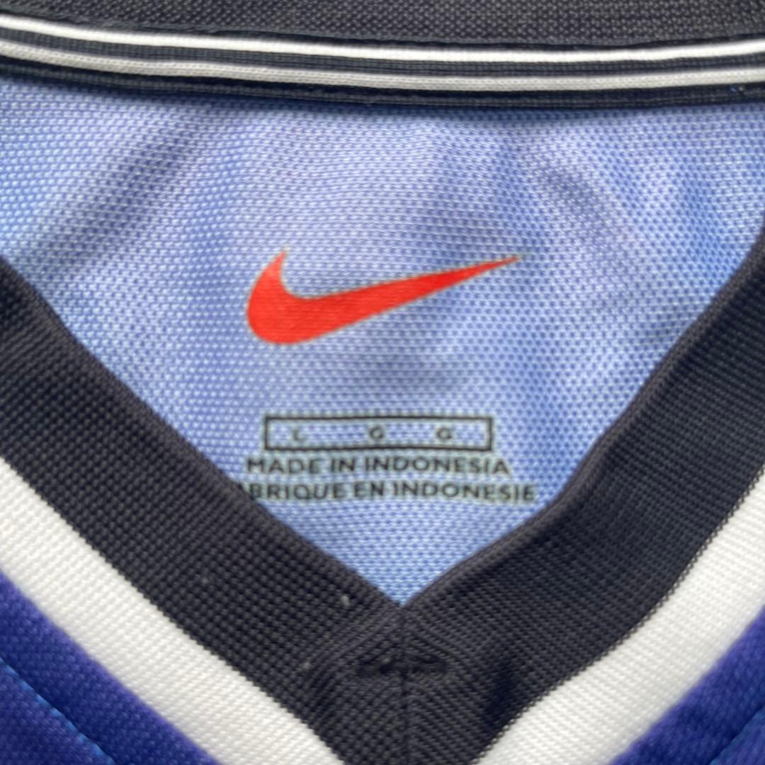 00s NIKE ゲームシャツ 長袖 L 白青 サッカー ナイキ