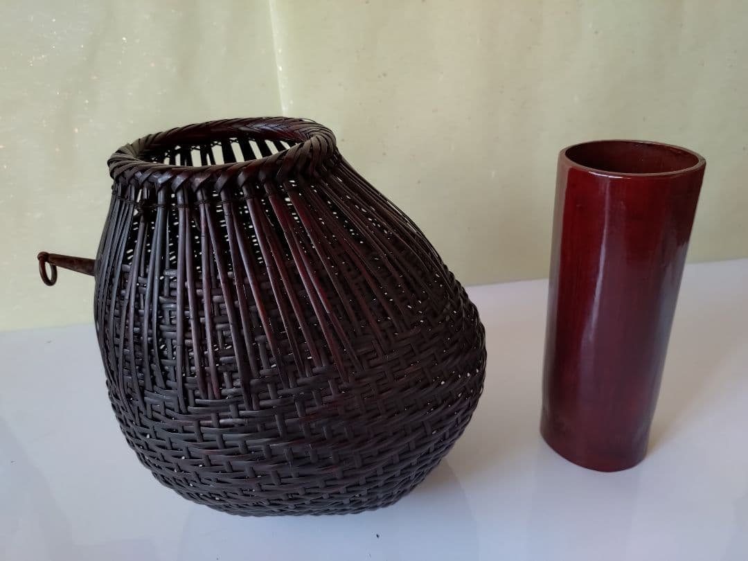 5 桂籠　茶道具 篭 籠 掛花入 竹明斎　共箱
