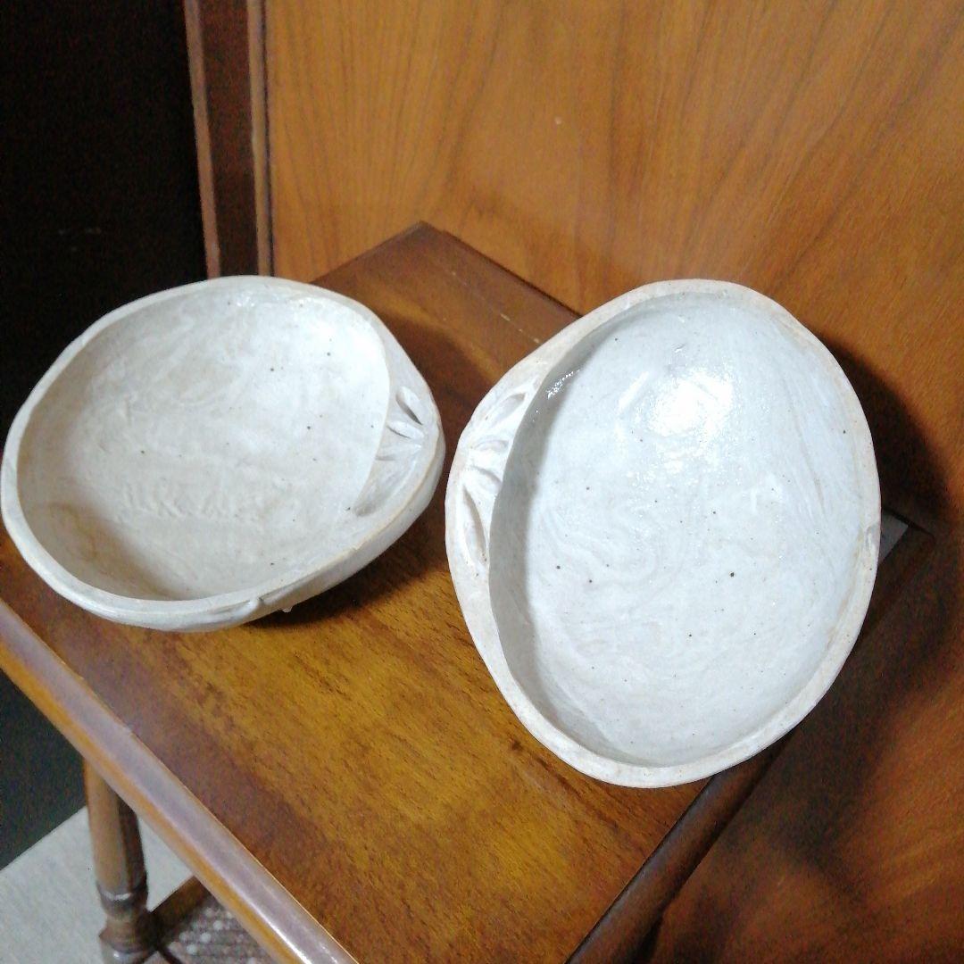 瀬戸焼　加藤作助　粉引海老摘蛤形食籠　18cm　大正〜昭和初期