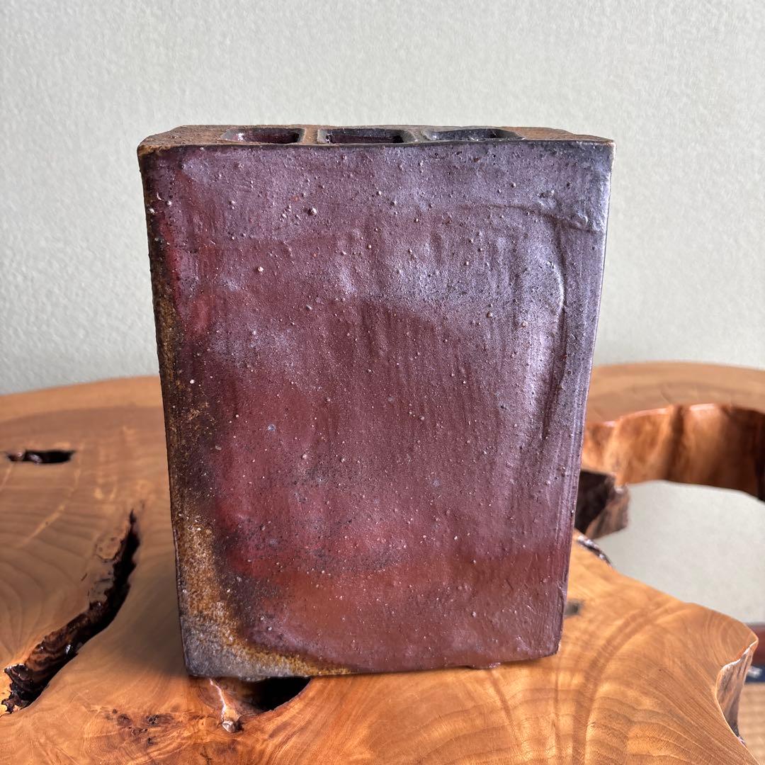備前焼 松本頼明造 花生 花入 共箱 花瓶 高さ20.5cm