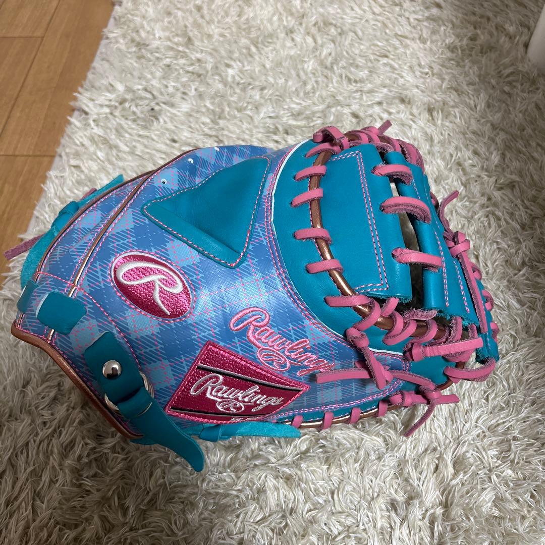 Rawlings グローブ 青/ピンク キャッチャーミット 軟式 ローリングス