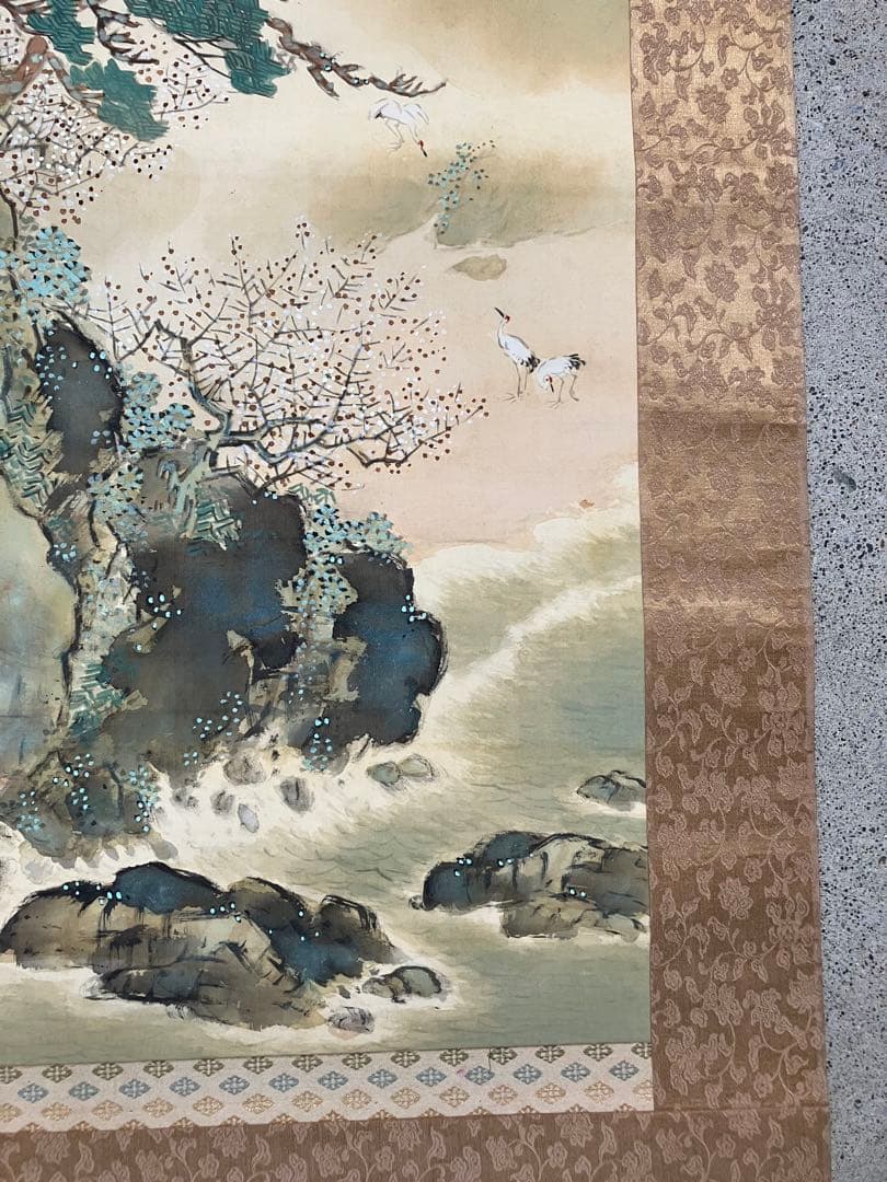 清泉筆　山水画の二幅一対掛軸