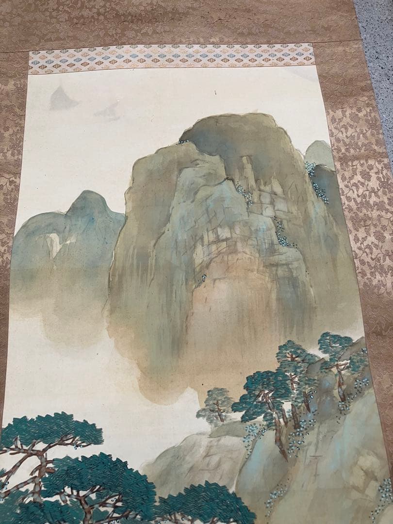 清泉筆　山水画の二幅一対掛軸