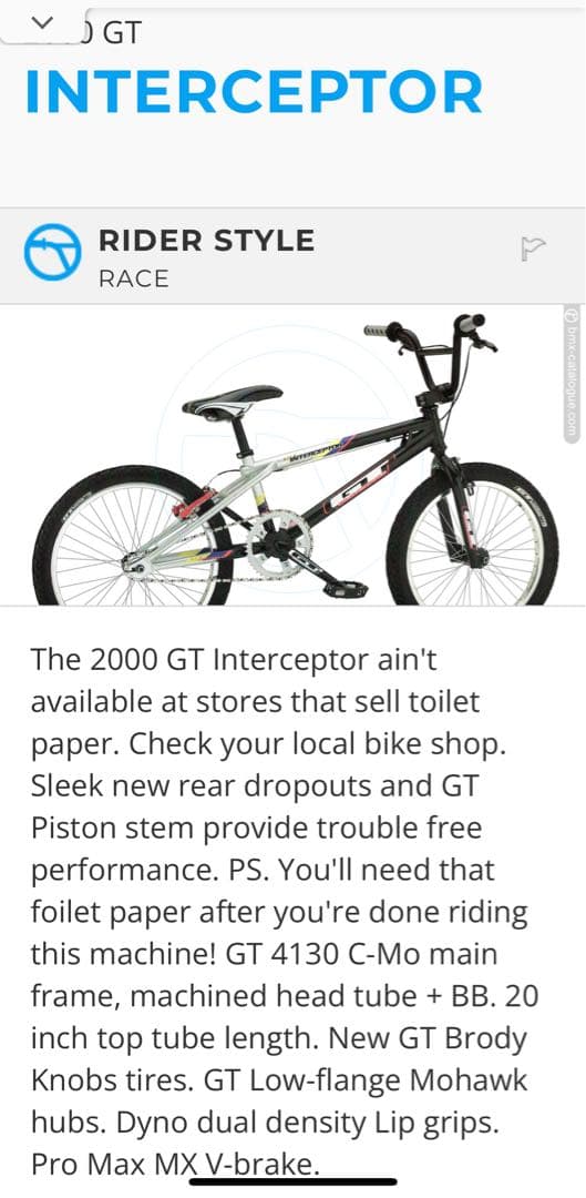 OLD BMX GT インターセプター 2000年
