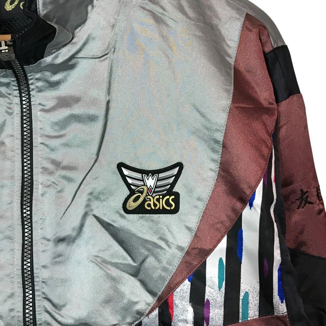 90s アシックス　ウィンドブレーカー　上下セットアップ　ワッペンロゴ　日本製
