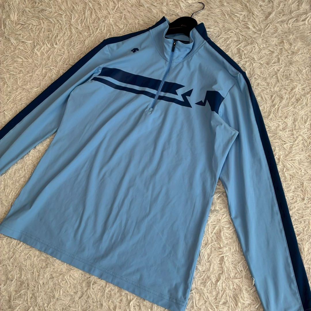 ◎美品 デサントゴルフ ハーフジップ スプリット 着心地抜群 L 春夏 水色