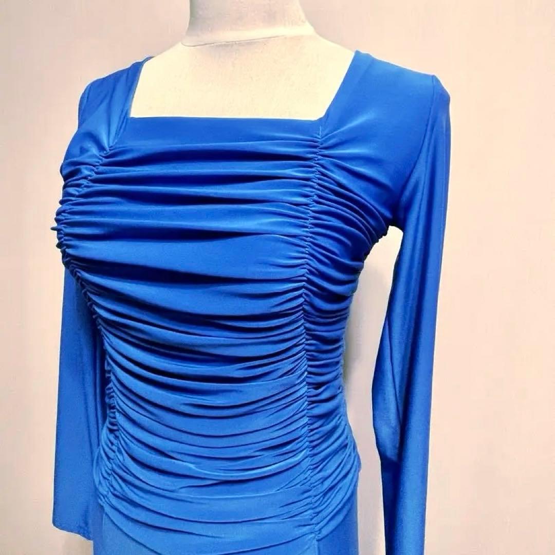 社交ダンス　ワンピース　ドレス　ロイヤル　ブルー　ストレッチ　パーティー　練習着