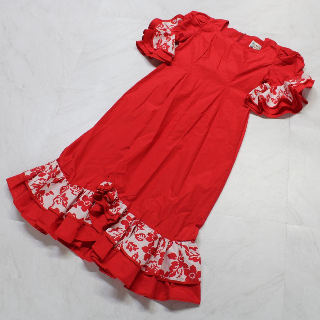 【美品 フラダンス衣装】レッド MENEHUNE PLANTETION ドレス