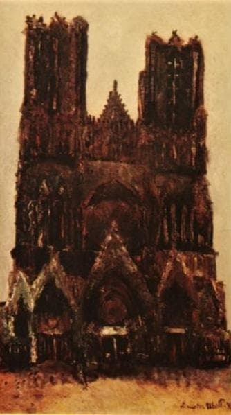 モーリス・ユトリロ、『ランスの聖堂』、希少画集画、高級新品額・額装付