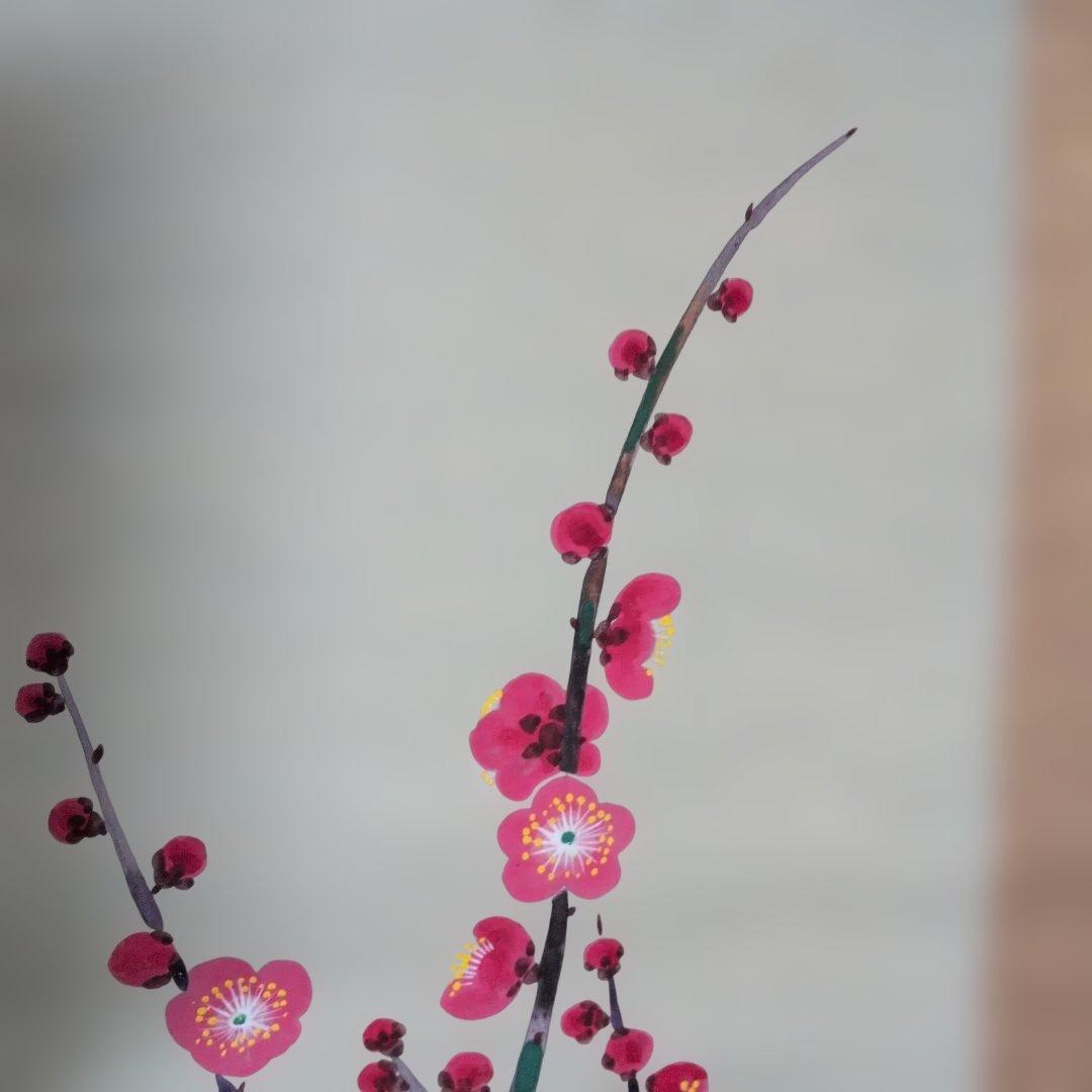 福田翠光　紅梅　掛軸　共箱