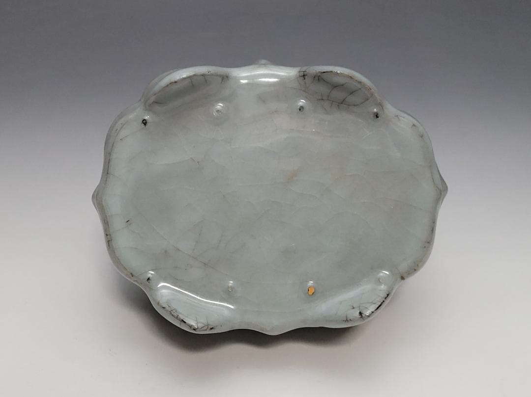 青磁 曇型 四足 筆洗 宋元時代 幅約13.2cm