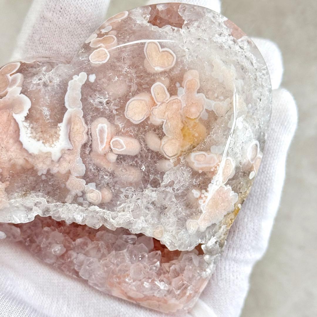 ♡専用♡【D074】桃色花吹雪 桜瑪瑙 ハートモチーフ Lタイプ 台座付き