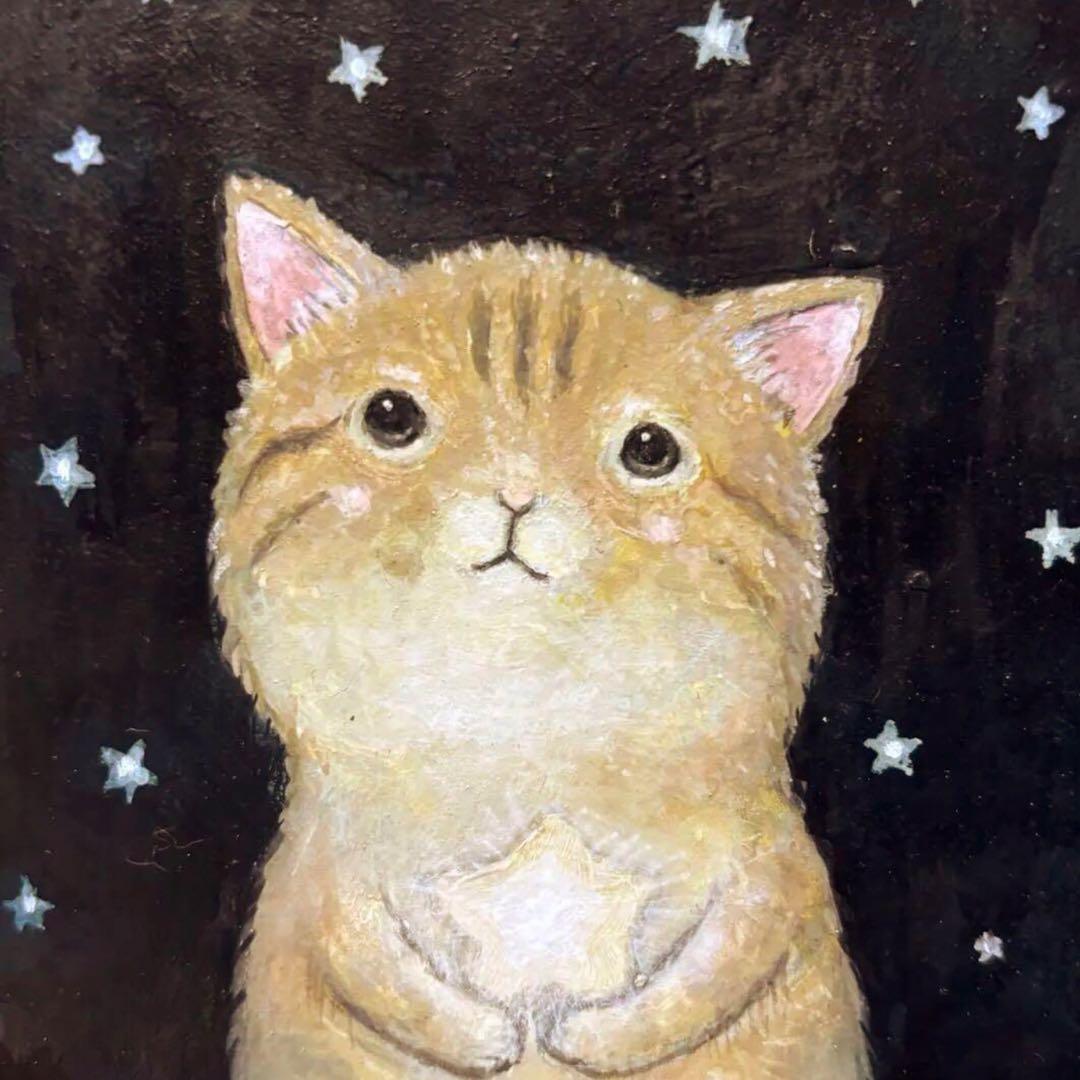 けい様用　自作絵画　蝶の舞う花畑　茶トラ猫の絵　星をつかまえて