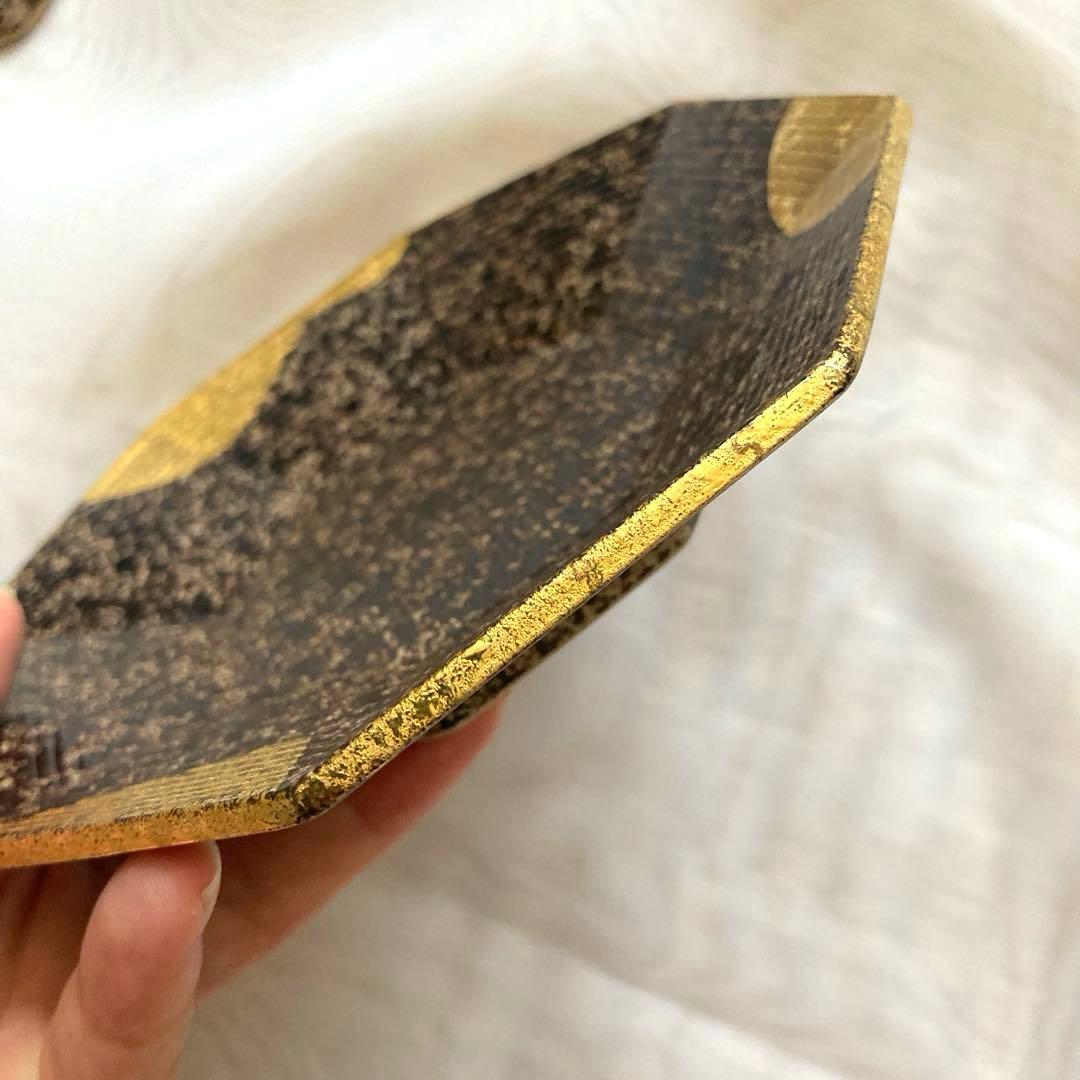美品★有田焼 陶悦窯 悦山 金彩 黒吹金地紋 八角皿 小皿 銘々皿 5客 お皿