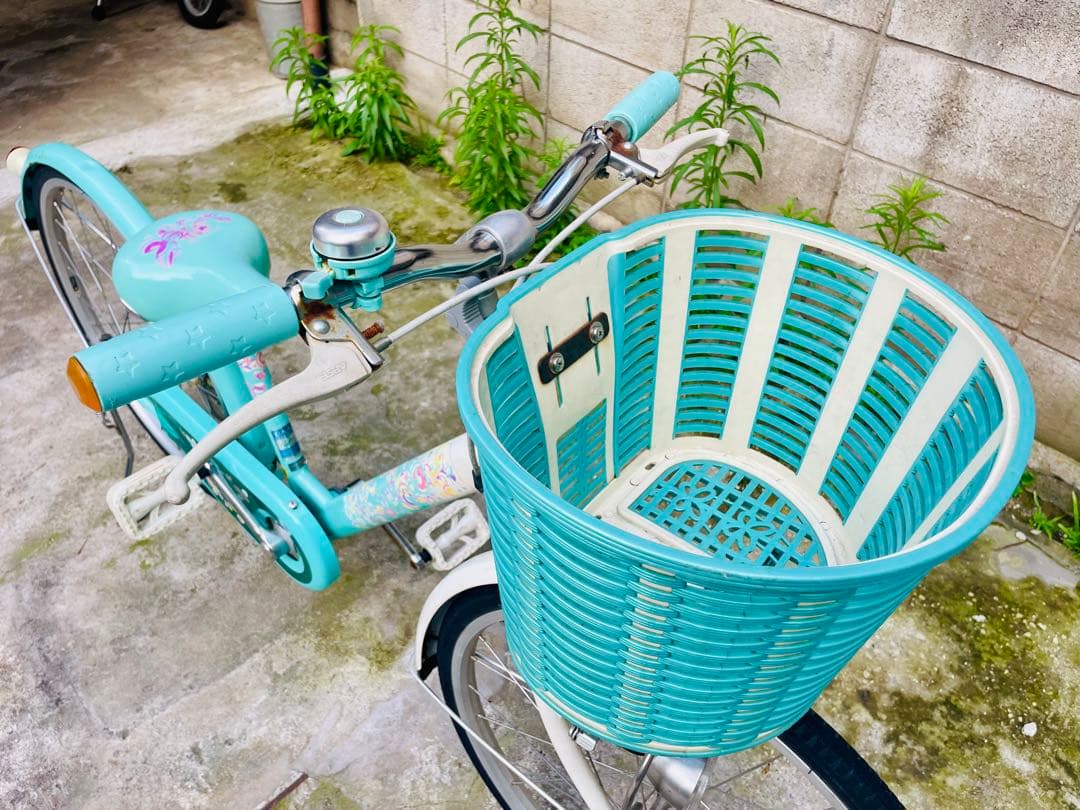 子供用自転車 22インチ 水色 花柄 バスケット付き 直接引き取り可