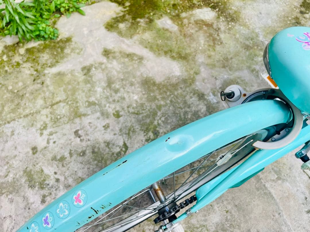 子供用自転車 22インチ 水色 花柄 バスケット付き 直接引き取り可
