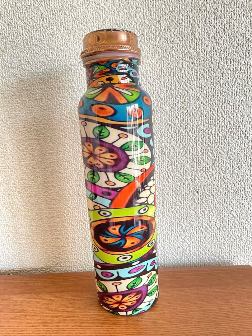 カラフルなマンダラ柄銅製ウォーターボトルヨガ水筒950ml FCB13