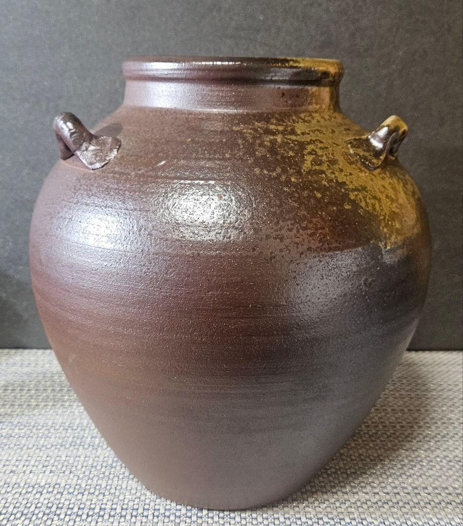 備前焼　井藤甫 造　備前　三耳壺　花入れ 花生け　オブジェ　高さ 約21.5cm
