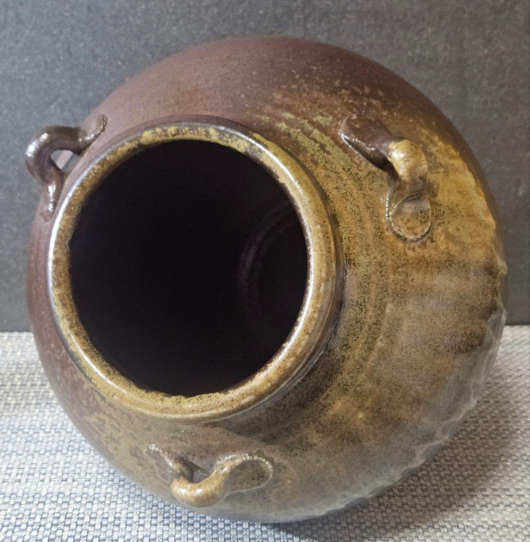 備前焼　井藤甫 造　備前　三耳壺　花入れ 花生け　オブジェ　高さ 約21.5cm