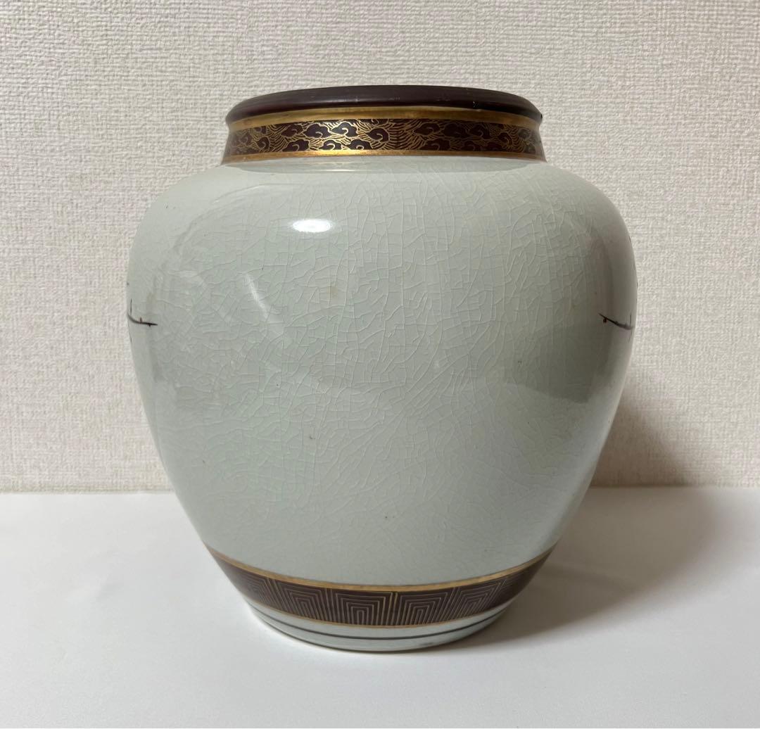 九谷竹隆 花瓶 壺 フラワーベース 金彩 花絵