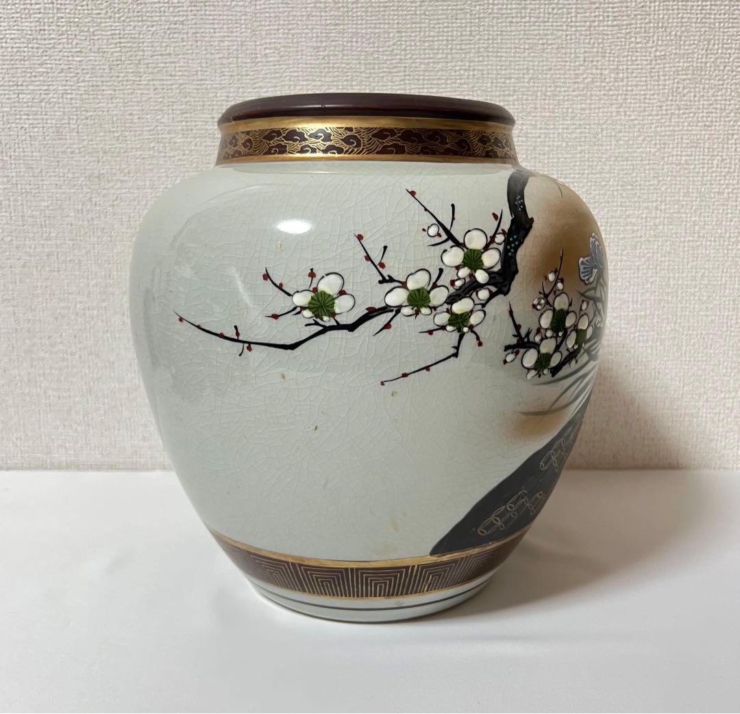 九谷竹隆 花瓶 壺 フラワーベース 金彩 花絵