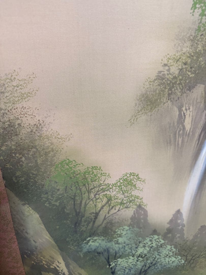 日本画 滝と山の風景 掛け軸