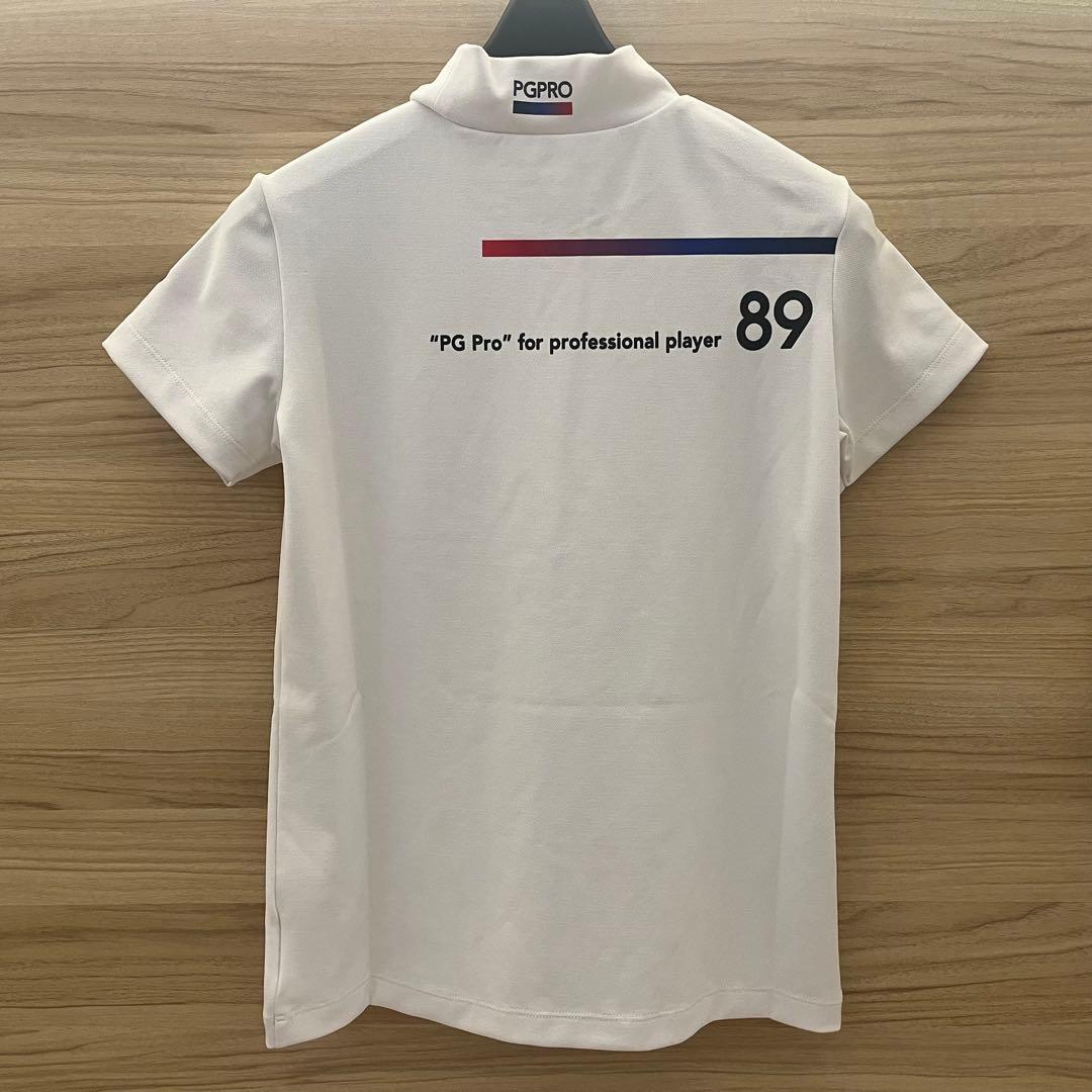 新品★パーリーゲイツ 半袖ハイネックシャツ モックネックシャツ 白×黒ロゴ 0